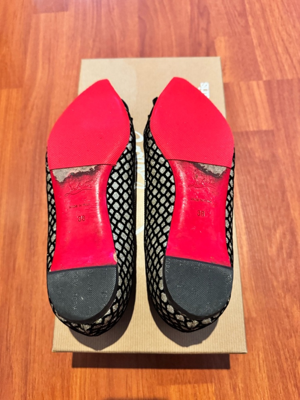 Christian Louboutin Floque Women's Glitter Flats with Bow - Picture 5 of 9